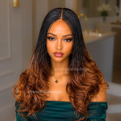 Braided Wigs for Black Women – Knotless Braid Wig – Ombre Spanish Curls – French Nano Twist – Human Hair Lace Closure – product image 6