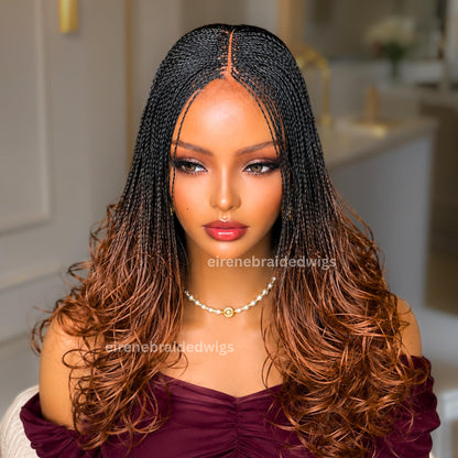 Braided Wigs for Black Women – Knotless Braid Wig – Ombre Spanish Curls – French Nano Twist – Human Hair Lace Closure – product image 5