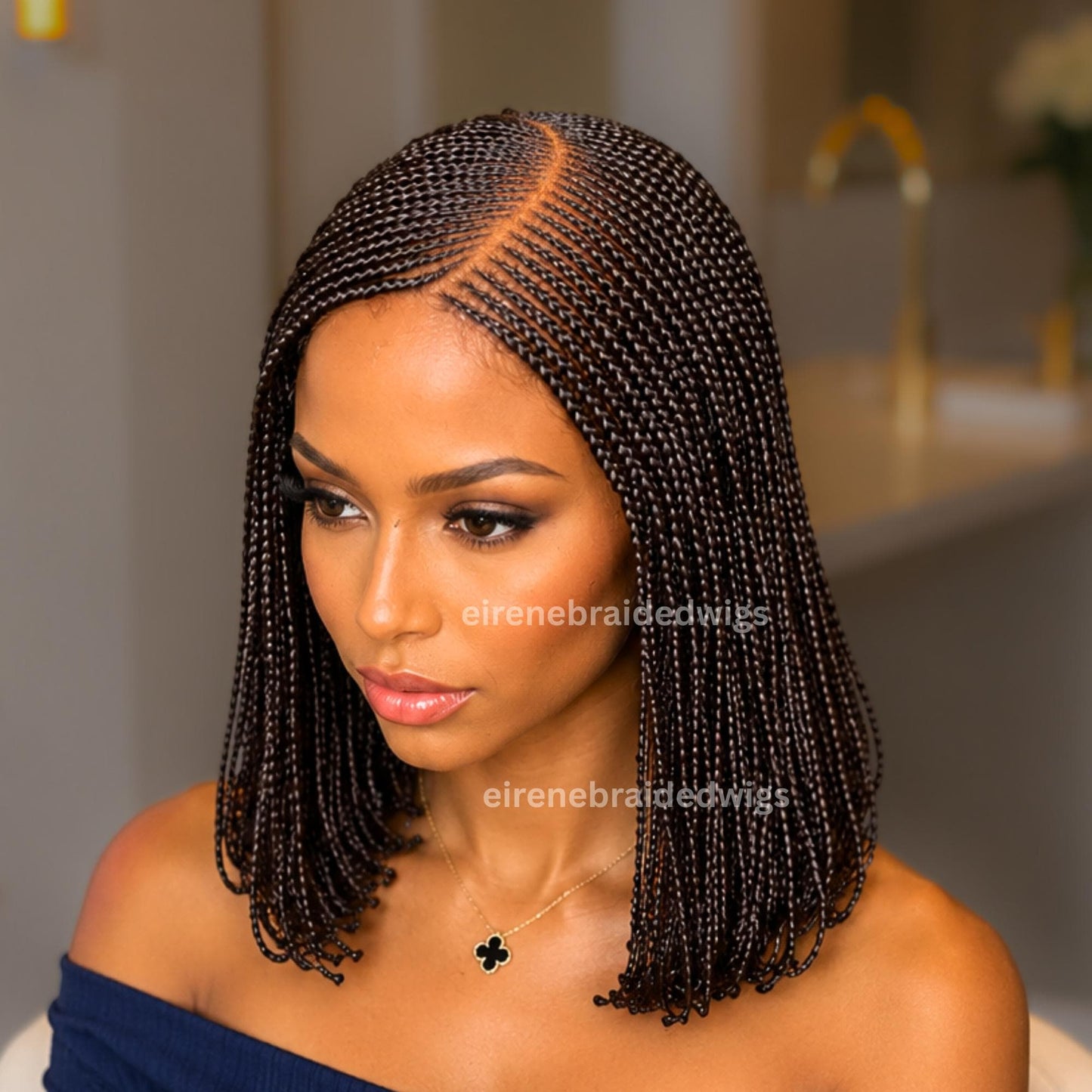 Bob Cornrow braided wig for Black Women – Brown Curly human hair lace-frontal african tribal light-weight side-parting 14-inch – product image 1