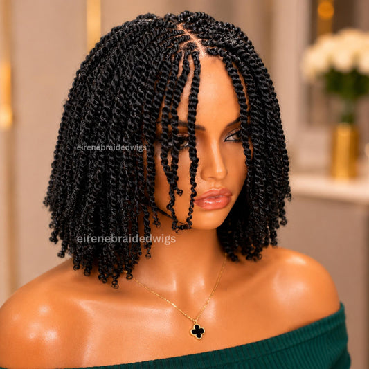 Black Spring Twist Braided Wigs for Black Women – Light-weight Lace Closure Bob Wig – product image 1
