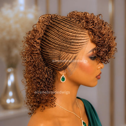 Braided Wigs for Black Women – Short Curly Braided Full Lace Mohawk Cornrow wig – Tribal Updo – product image 1