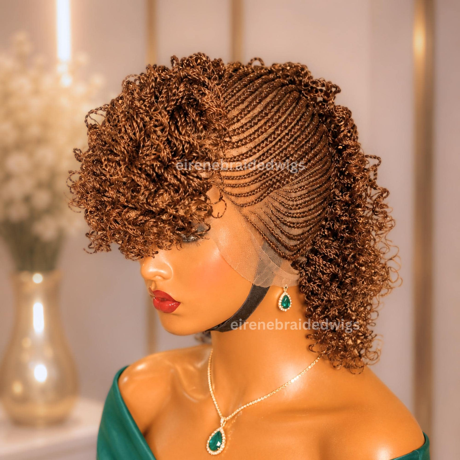 Braided Wigs for Black Women – Short Curly Braided Full Lace Mohawk Cornrow wig – Tribal Updo – product image 2