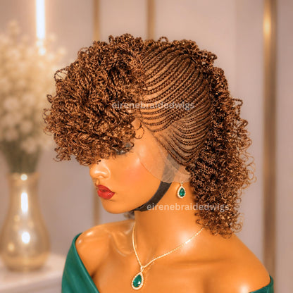 Braided Wigs for Black Women – Short Curly Braided Full Lace Mohawk Cornrow wig – Tribal Updo – product image 2
