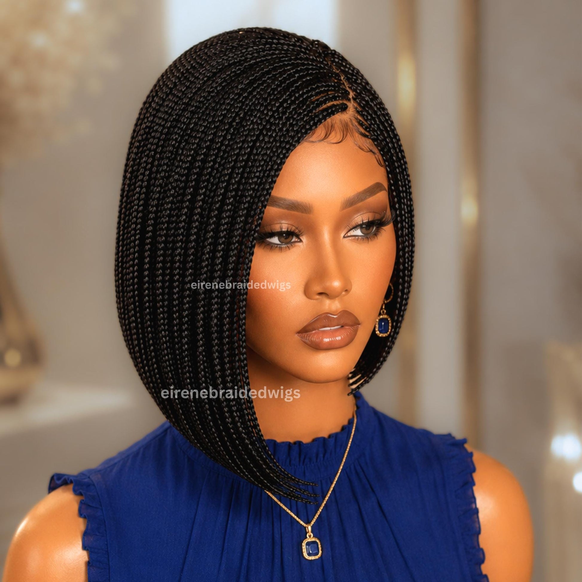 Braided Wigs for Black Women – Asymmetrical Short Bob Box Braids Wig – Side Parting Black Lace Front Wig – product image 5