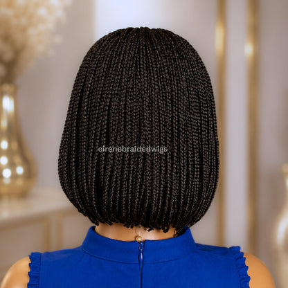 Braided Wigs for Black Women – Asymmetrical Short Bob Box Braids Wig – Side Parting Black Lace Front Wig – product image 3