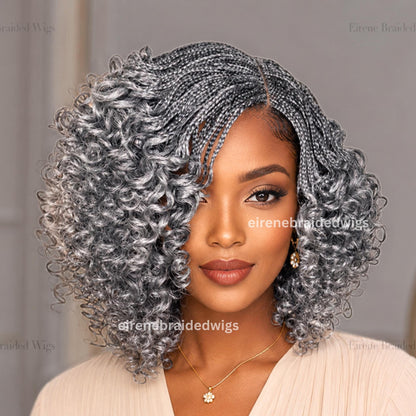 Braided Wigs for Black Women – 10 Inch Curly Salt and Pepper Single Box Braids Wig – Lightweight Lace Closure Wig – product image 3