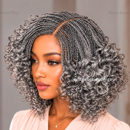 Braided Wigs for Black Women – 10 Inch Curly Salt and Pepper Single Box Braids Wig – Lightweight Lace Closure Wig – product image 1