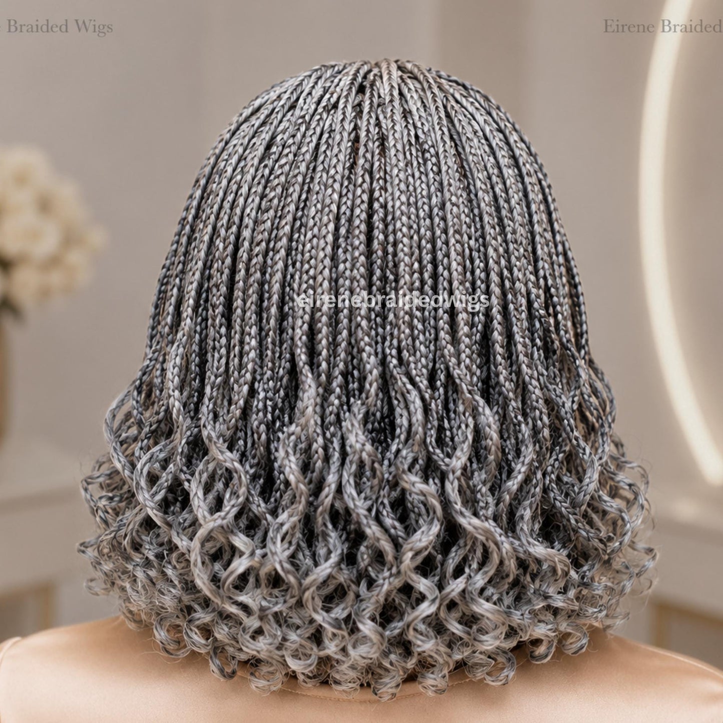 Braided Wigs for Black Women – 10 Inch Curly Salt and Pepper Single Box Braids Wig – Lightweight Lace Closure Wig – product image 3