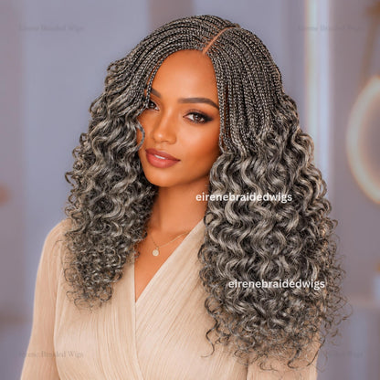 Braided Wig for Black Women – Salt and Pepper Silver Grey Curly Lace Closure Single Braids Wig – product image 3