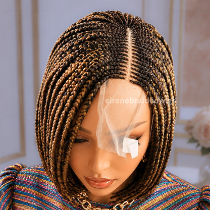 Braided Wigs for Black Women Bob Braids Wig – Short Brown Cornrow Wig with Gold Side Part – product image 4