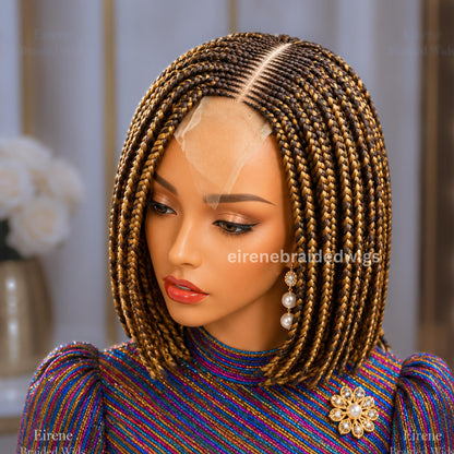 Braided Wigs for Black Women Bob Braids Wig – Short Brown Cornrow Wig with Gold Side Part – product image 6