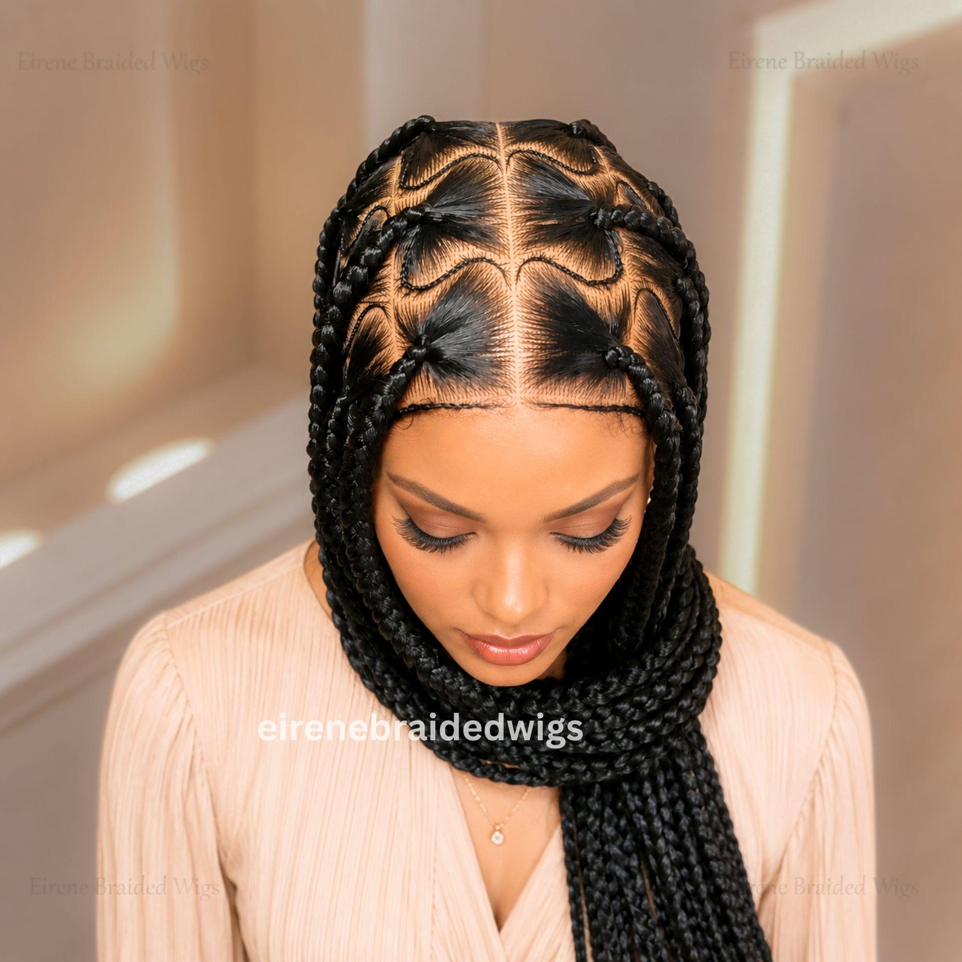 Braided Wigs for Black Women – Chunky Knotless Single Big Box Braided Wig – Full Lace – Baby Hair – 36in Jumbo Braids – product image 3
