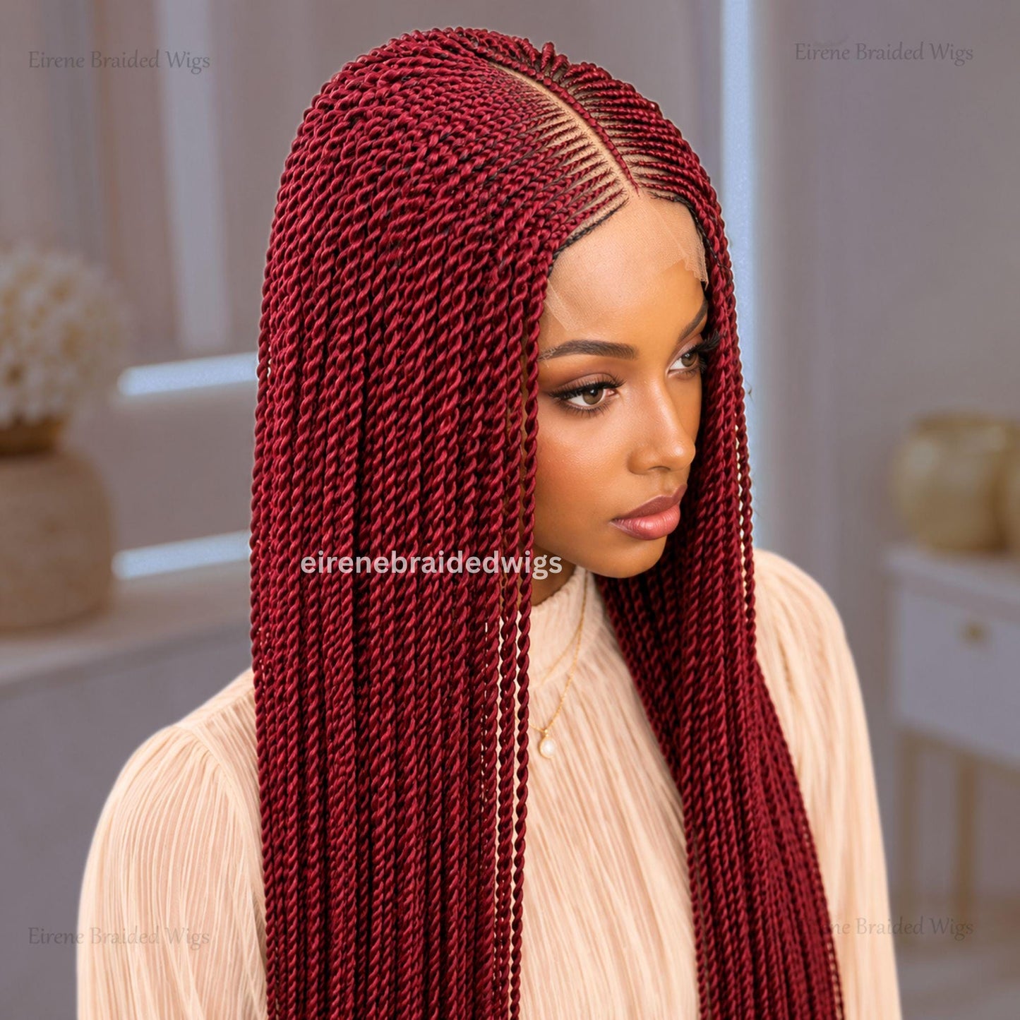 Braided Wigs for Black Women – Fulani Cornrow Braided Wig – Human Hair Blend Lace Closure – 28 inch Micro Twist Wig – product image 3