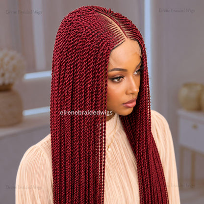 Braided Wigs for Black Women – Fulani Cornrow Braided Wig – Human Hair Blend Lace Closure – 28 inch Micro Twist Wig – product image 3