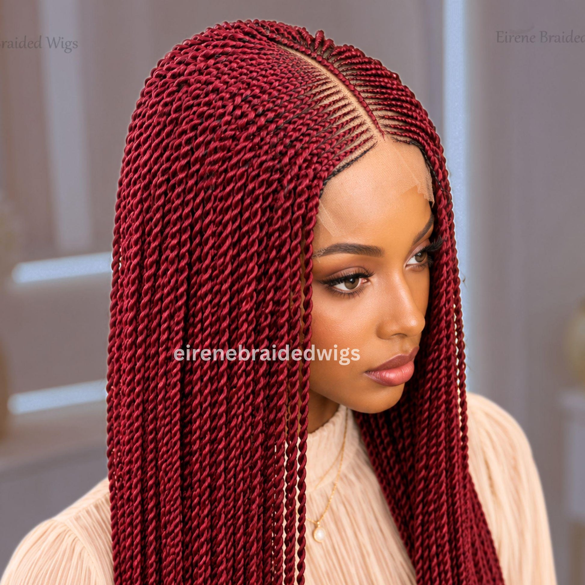 Braided Wigs for Black Women – Fulani Cornrow Braided Wig – Human Hair Blend Lace Closure – 28 inch Micro Twist Wig – product image 1