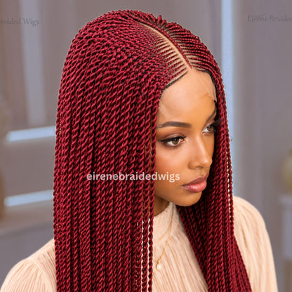 Braided Wigs for Black Women – Fulani Cornrow Braided Wig – Human Hair Blend Lace Closure – 28 inch Micro Twist Wig – product image 1