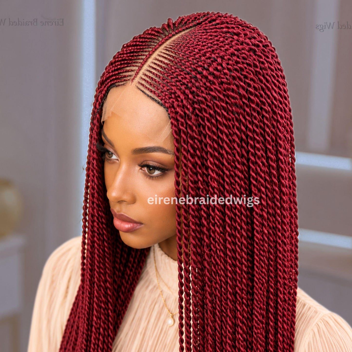 Braided Wigs for Black Women – Fulani Cornrow Braided Wig – Human Hair Blend Lace Closure – 28 inch Micro Twist Wig – product image 2