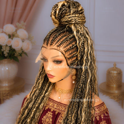 Braided Wigs for Black Women – Curly Boho All Back Lace Frontal Cornrow Weave Braided Wigs – product image 3
