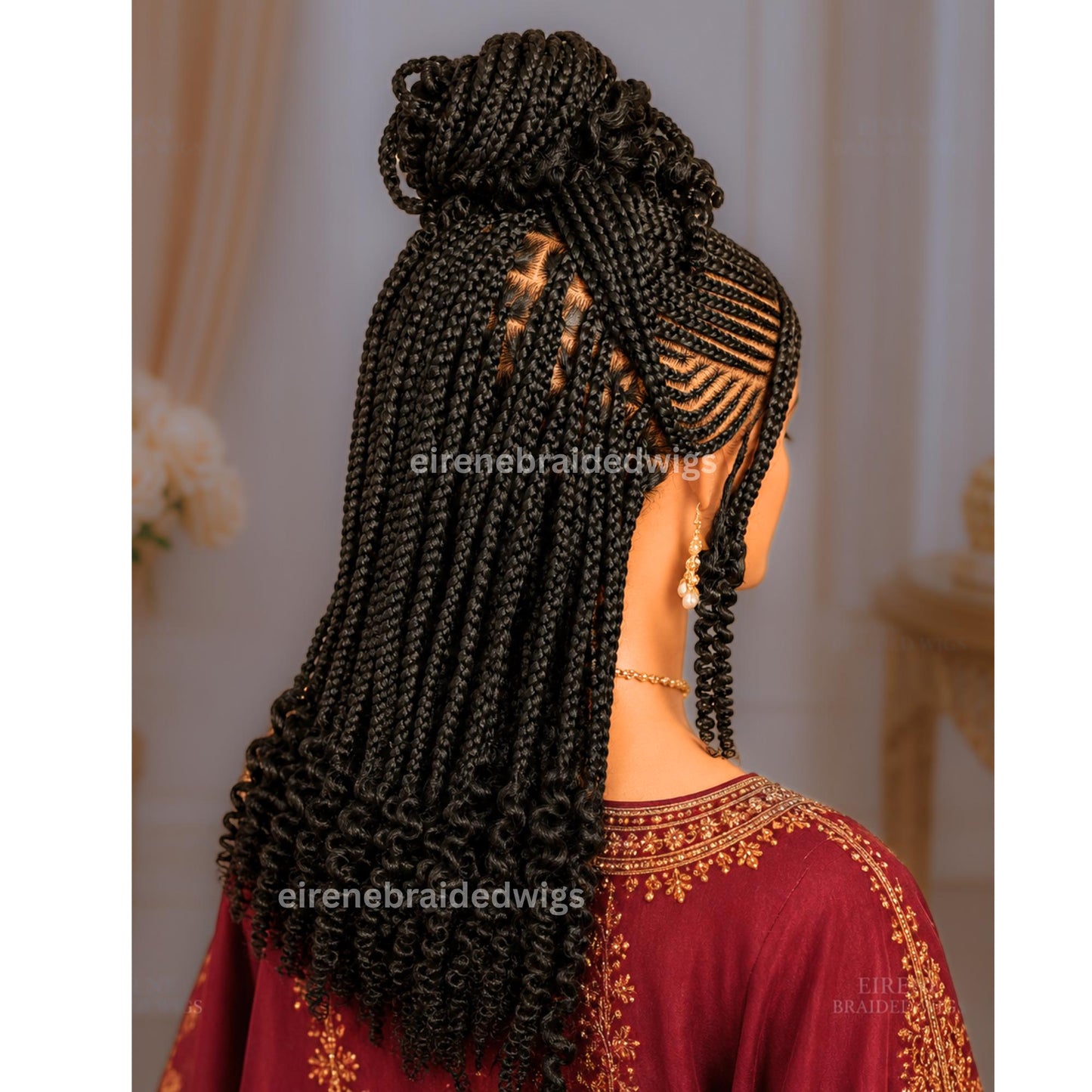 Braided Wigs for Black Women – 16" Curly Cornrow Braid Wig – Black Braided Full Lace Wig With Baby Hair – product image 2