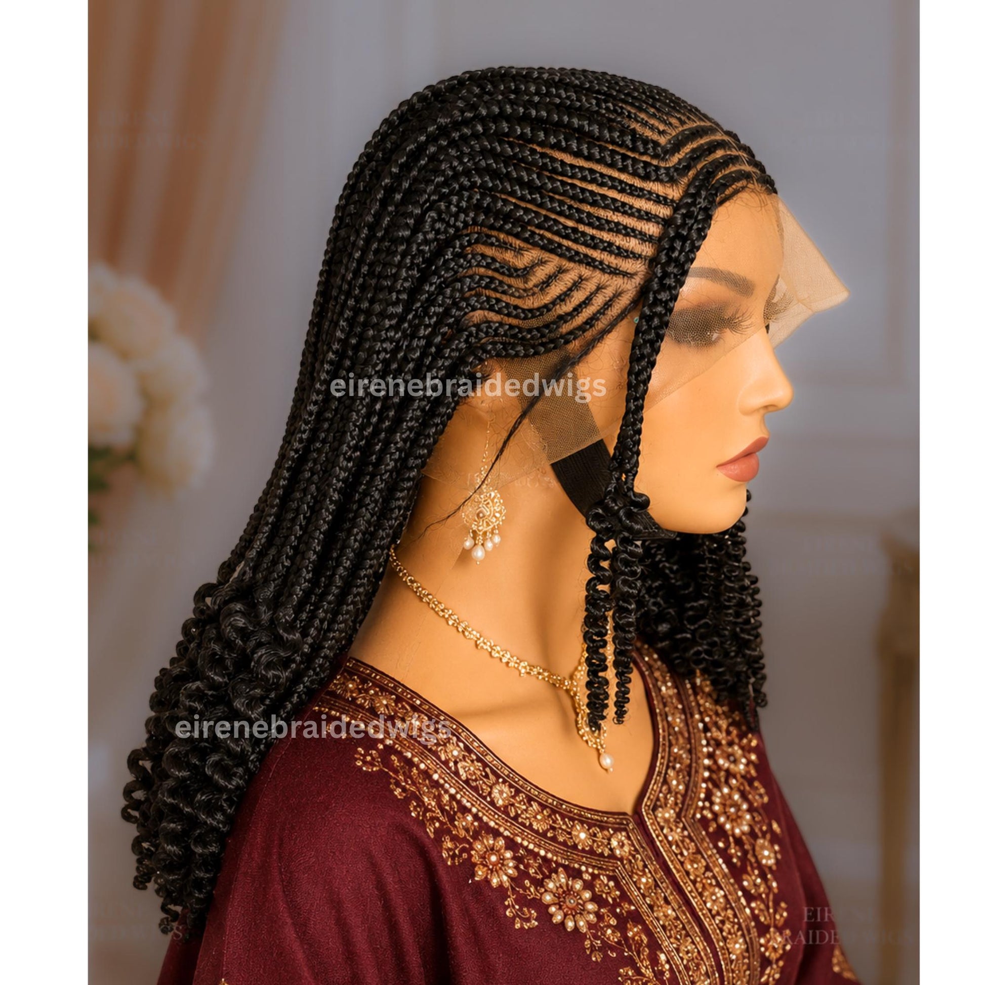 Braided Wigs for Black Women – 16" Curly Cornrow Braid Wig – Black Braided Full Lace Wig With Baby Hair – product image 3