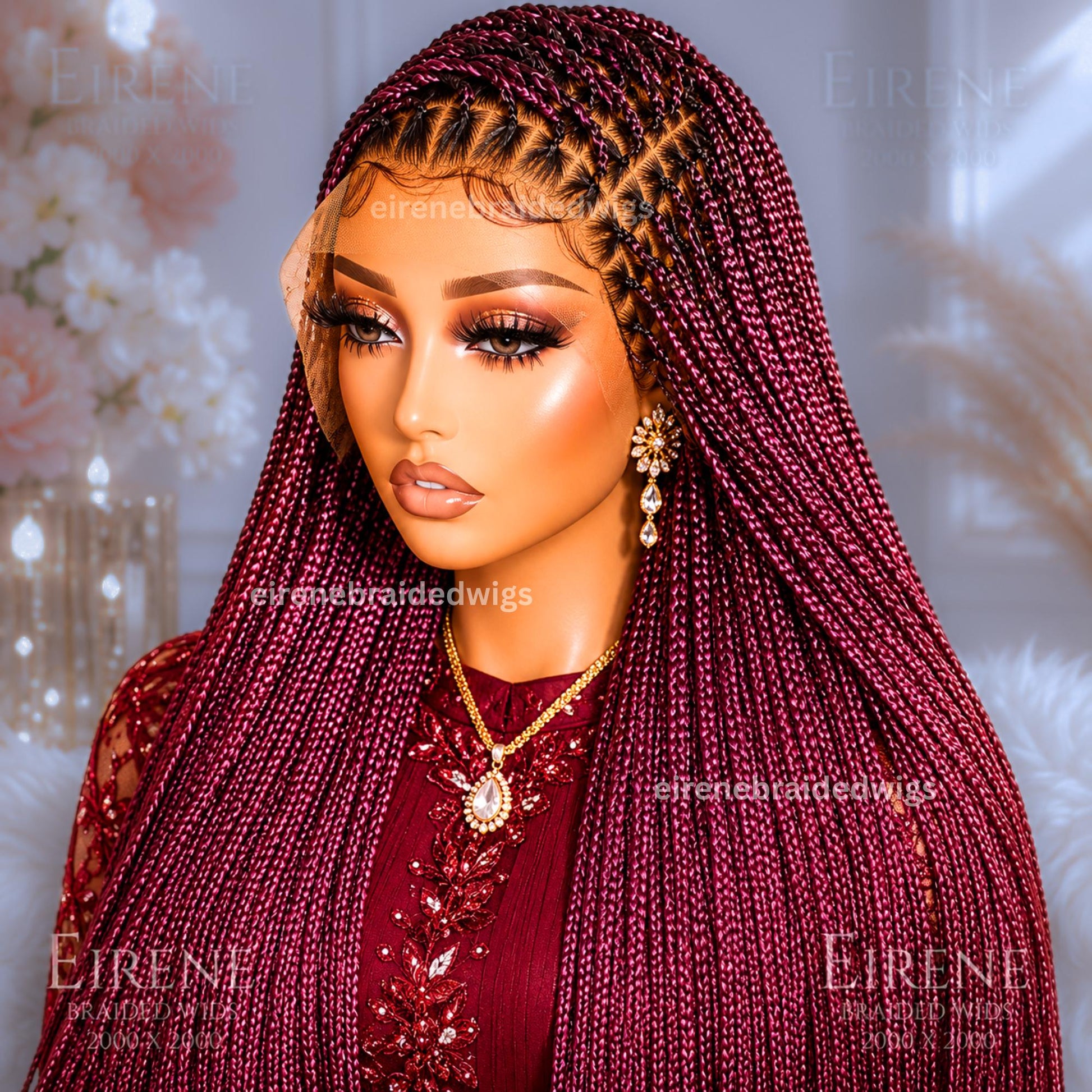 Braided Wigs for Black Women – Single Knotless Box Braids Wig – Long Red Burgurndy Aurburn Ombre Boho Goddess Baidd – product image 6