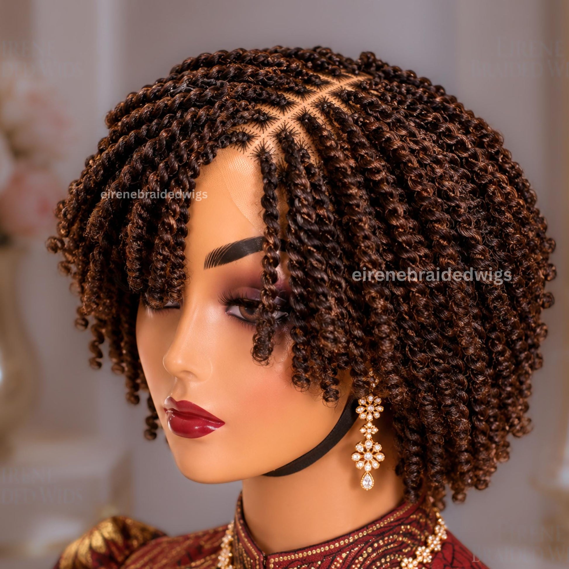 Brown Spring Twist Braided Wigs for Black Women – Light-weight Lace Closure Bob Wig – product image 2