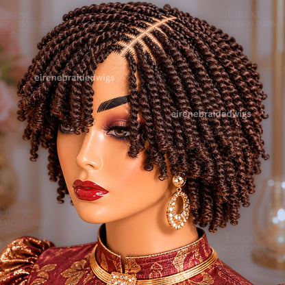 Brown Spring Twist Braided Wigs for Black Women – Light-weight Lace Closure Bob Wig – product image 3