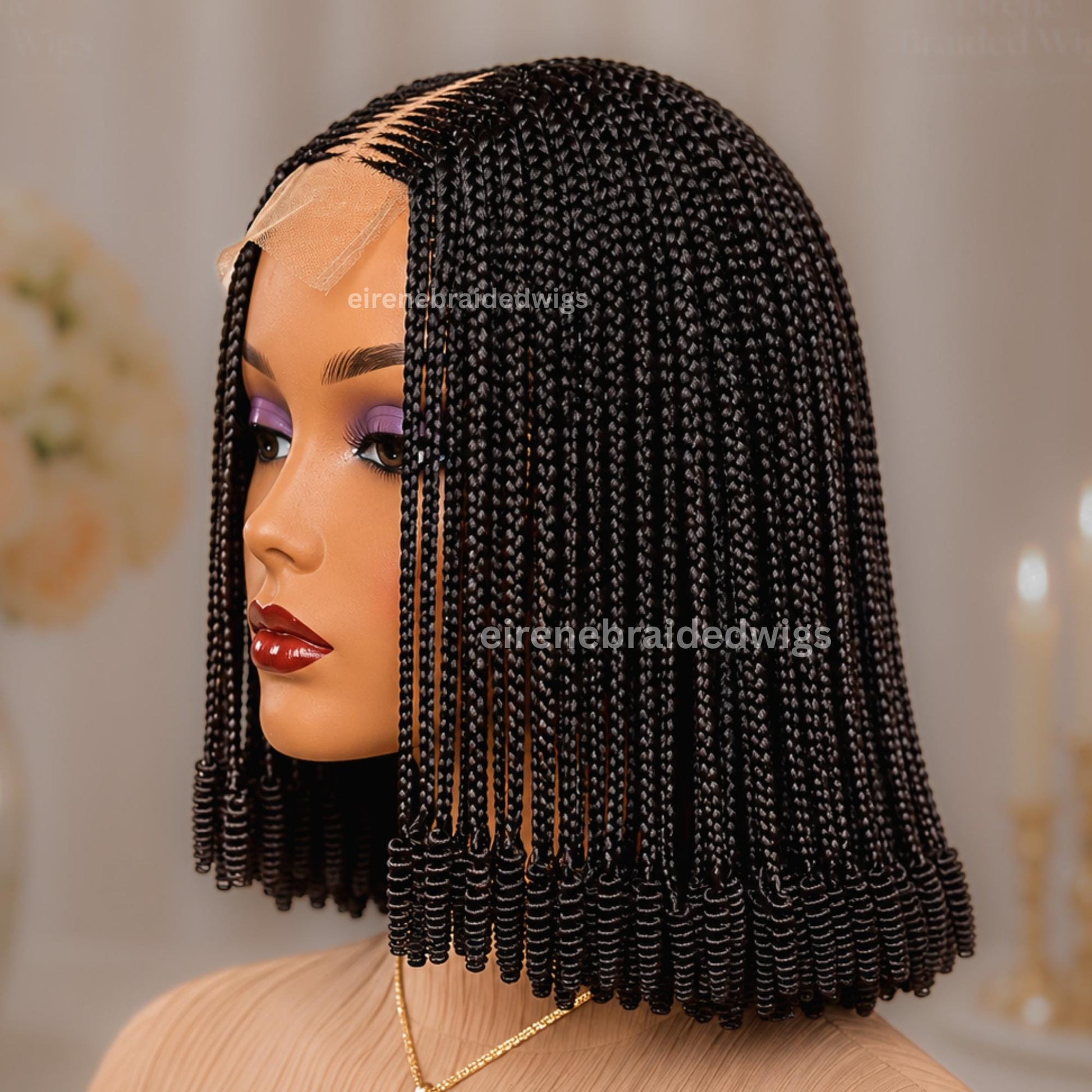 Braided Wigs for Black Women Braided Bob Wig – Black Brown Ombre Fulani Cornrow Human Hair Blend Lace Closure – product image 3