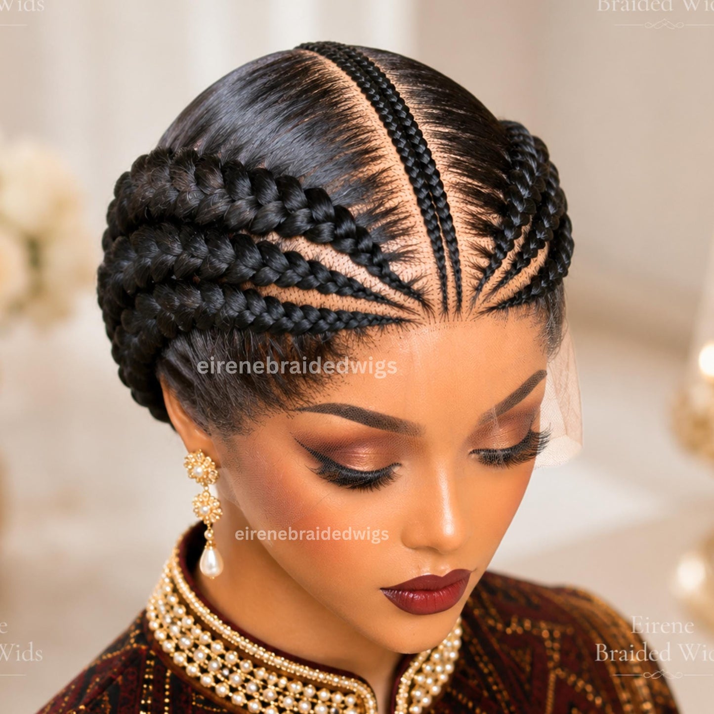 Braided Wigs for Black Women – Full Lace Feed-in Cornrow Braided Wig – African Tribal Braids – product image 1
