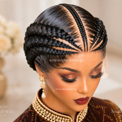 Braided Wigs for Black Women – Full Lace Feed-in Cornrow Braided Wig – African Tribal Braids – product image 6