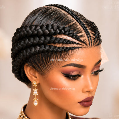 Braided Wigs for Black Women – Full Lace Feed-in Cornrow Braided Wig – African Tribal Braids – product image 7