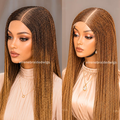 Braided Wigs for Black Women 30" Brown & Gold Cornrow Braid Wig – Middle Part Lace Frontal – product image 1