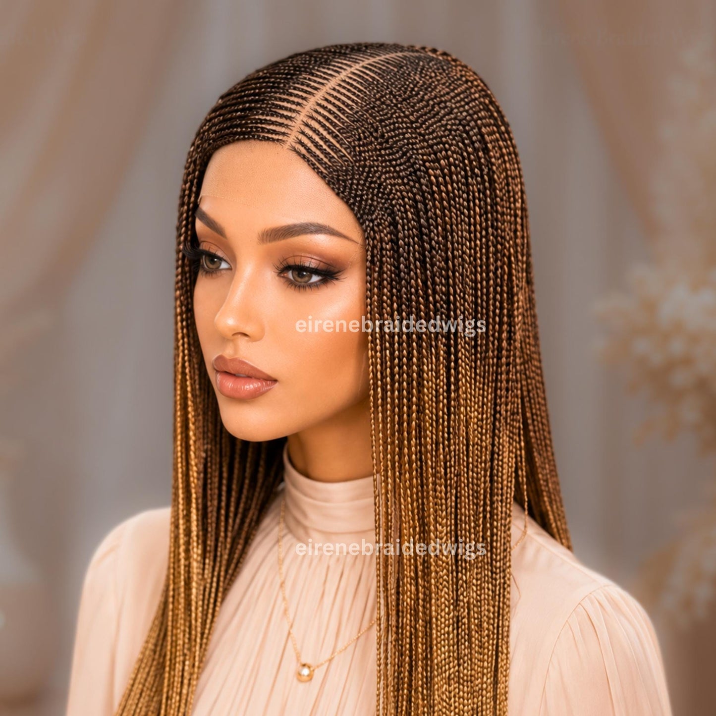 Braided Wigs for Black Women 30" Brown & Gold Cornrow Braid Wig – Middle Part Lace Frontal – product image 2