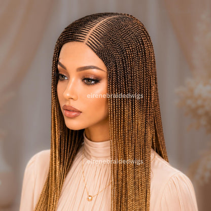 Braided Wigs for Black Women 30" Brown & Gold Cornrow Braid Wig – Middle Part Lace Frontal – product image 2