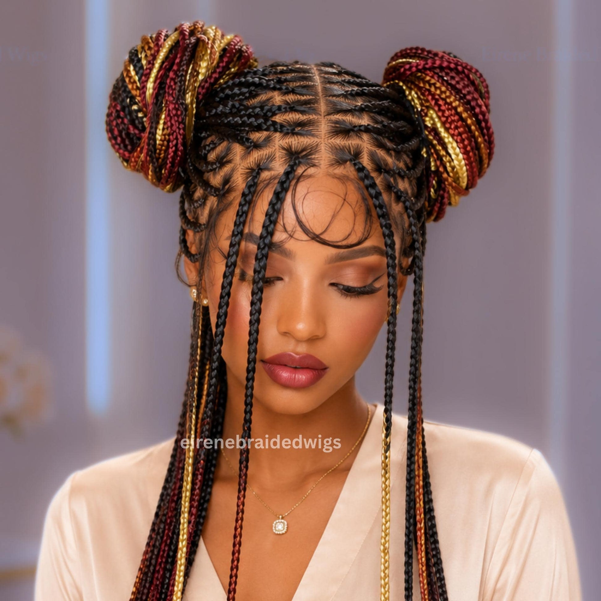 Braided Wigs for Black Women – Knotless Single Box Braids Wig – Multi-colour Rainbow Full Lace Long – product image 4