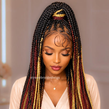Braided Wigs for Black Women – Knotless Single Box Braids Wig – Multi-colour Rainbow Full Lace Long – product image 5