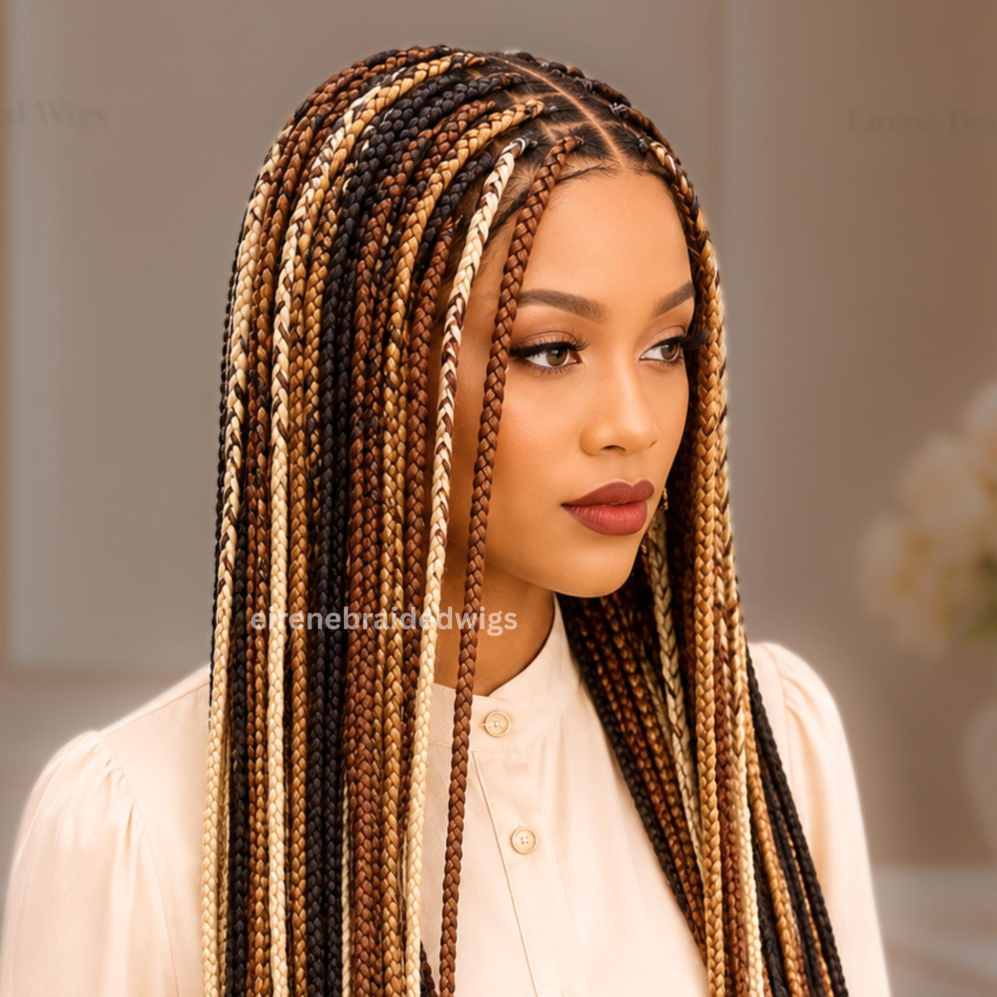 Knotless Single Box Braided Wig for Black Women – Ombre lace closure human hair twist braid wig – product image 1