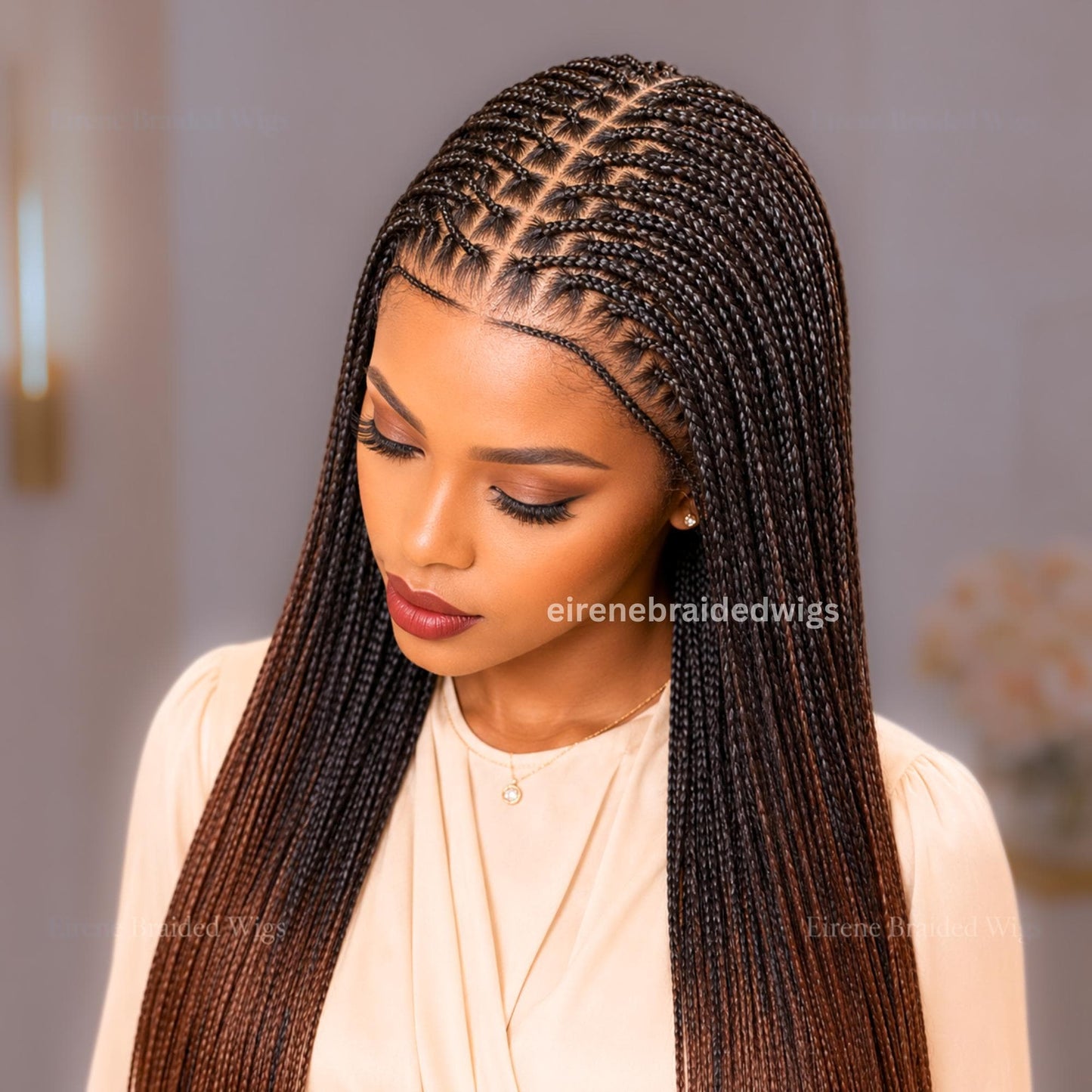 35in Silky Bone Straight Braid Wig – Lightweight Knotless African Braids – Braided Wigs for Black Women – product image 1