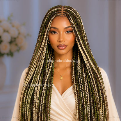 Braided Wigs for Black Women – Senegalese Twist Braided Wig – 30-Inch Lace Closure Green Brown Blonde Lightweight Wig – product image 1