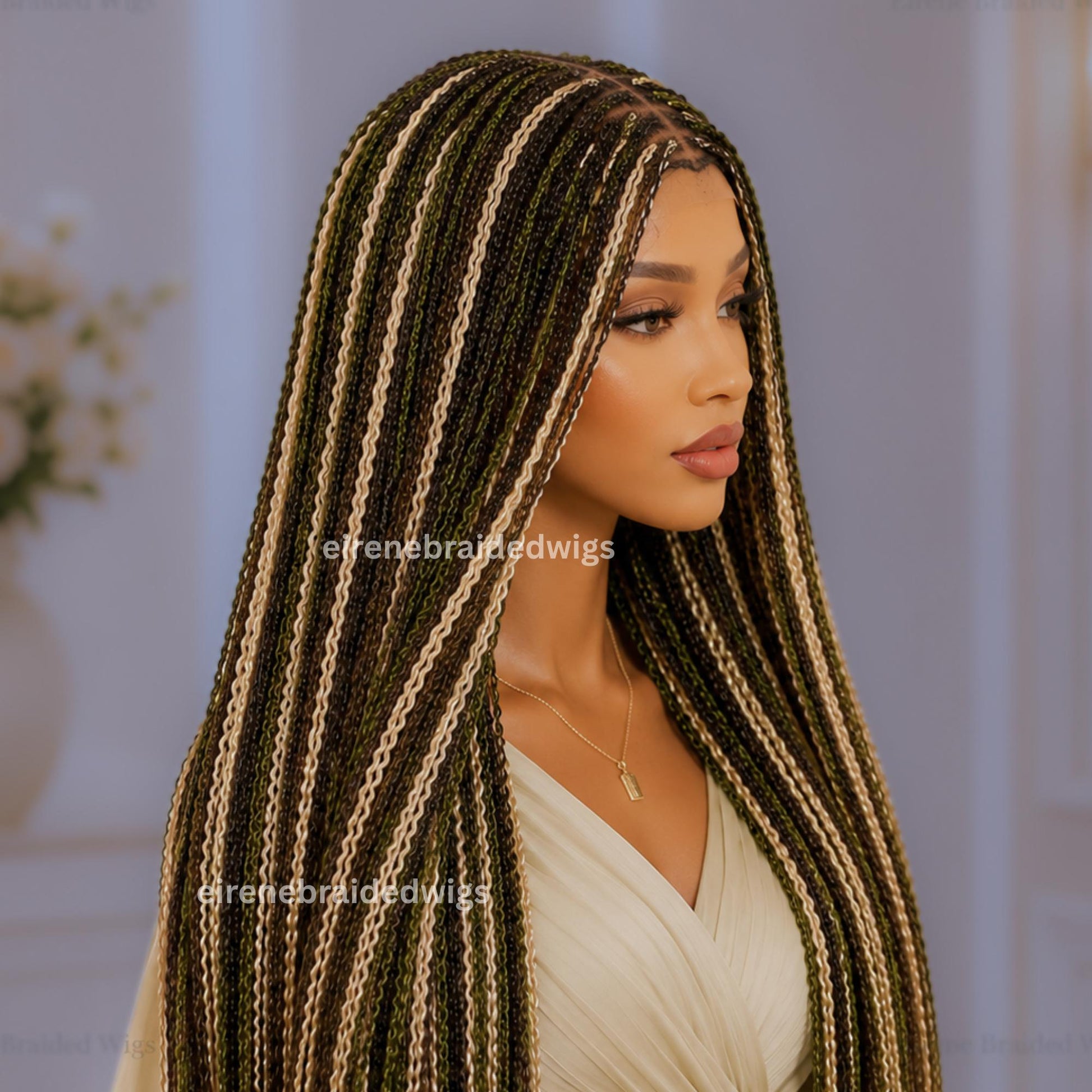Braided Wigs for Black Women – Senegalese Twist Braided Wig – 30-Inch Lace Closure Green Brown Blonde Lightweight Wig – product image 3