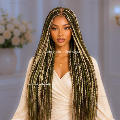 Braided Wigs for Black Women – Senegalese Twist Braided Wig – 30-Inch Lace Closure Green Brown Blonde Lightweight Wig – product image 5