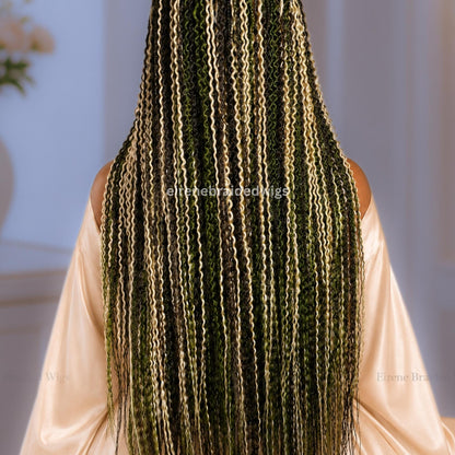 Braided Wigs for Black Women – Senegalese Twist Braided Wig – 30-Inch Lace Closure Green Brown Blonde Lightweight Wig – product image 4