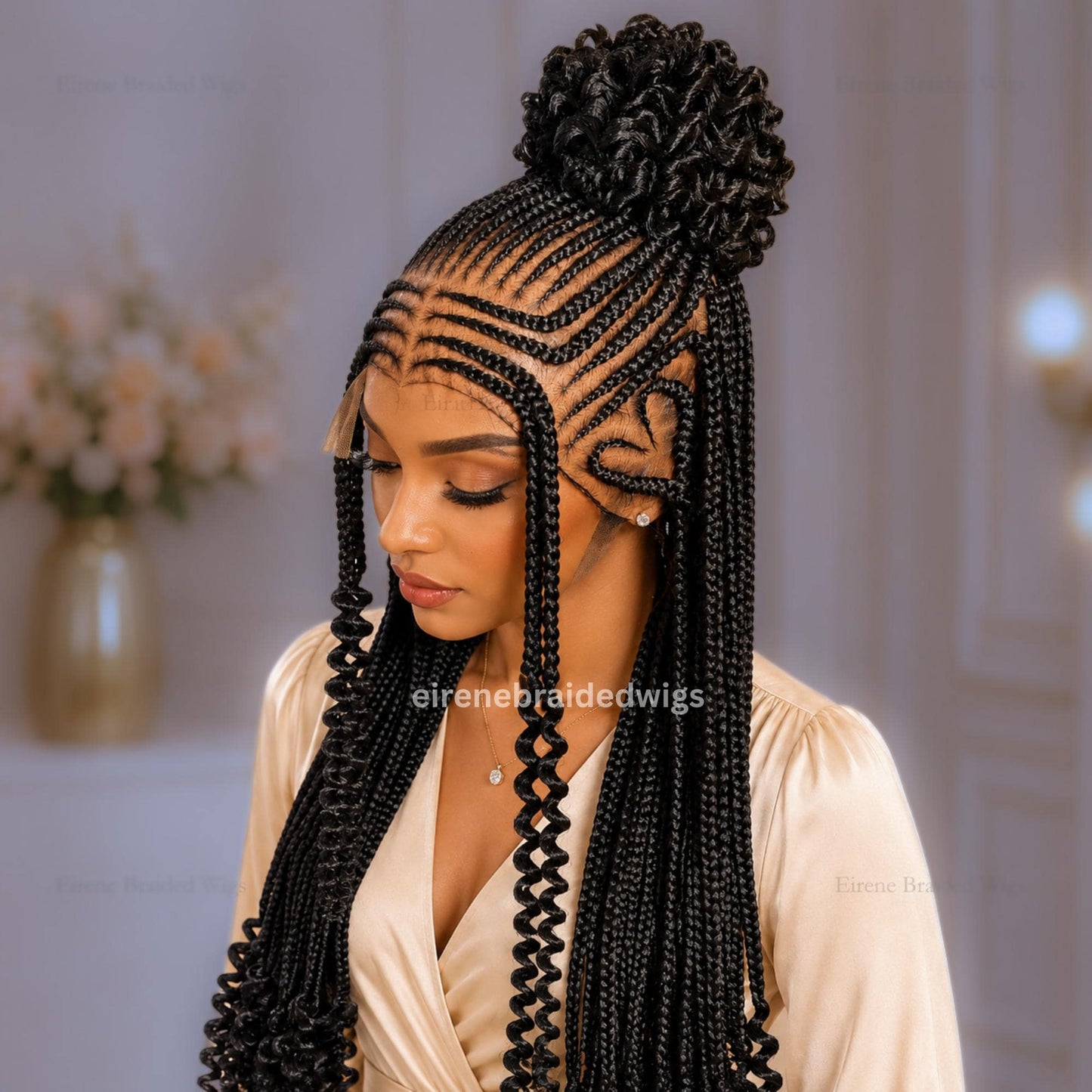 Braided Wigs for Black Women – 26" Curly Cornrow Braid Wig – Black Braided Full Lace Wig With Baby Hair – product image 2