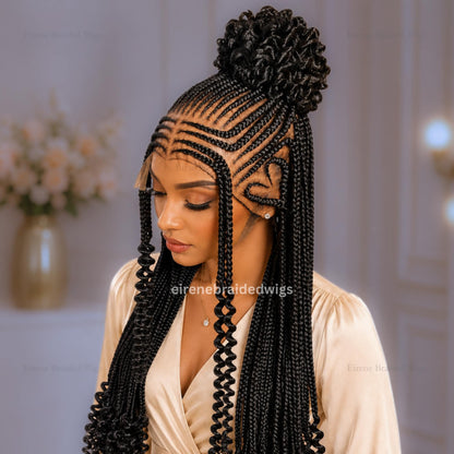 Braided Wigs for Black Women – 26" Curly Cornrow Braid Wig – Black Braided Full Lace Wig With Baby Hair – product image 2