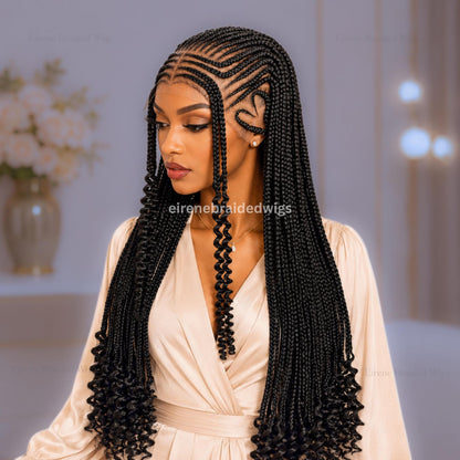 Braided Wigs for Black Women – 26" Curly Cornrow Braid Wig – Black Braided Full Lace Wig With Baby Hair – product image 3