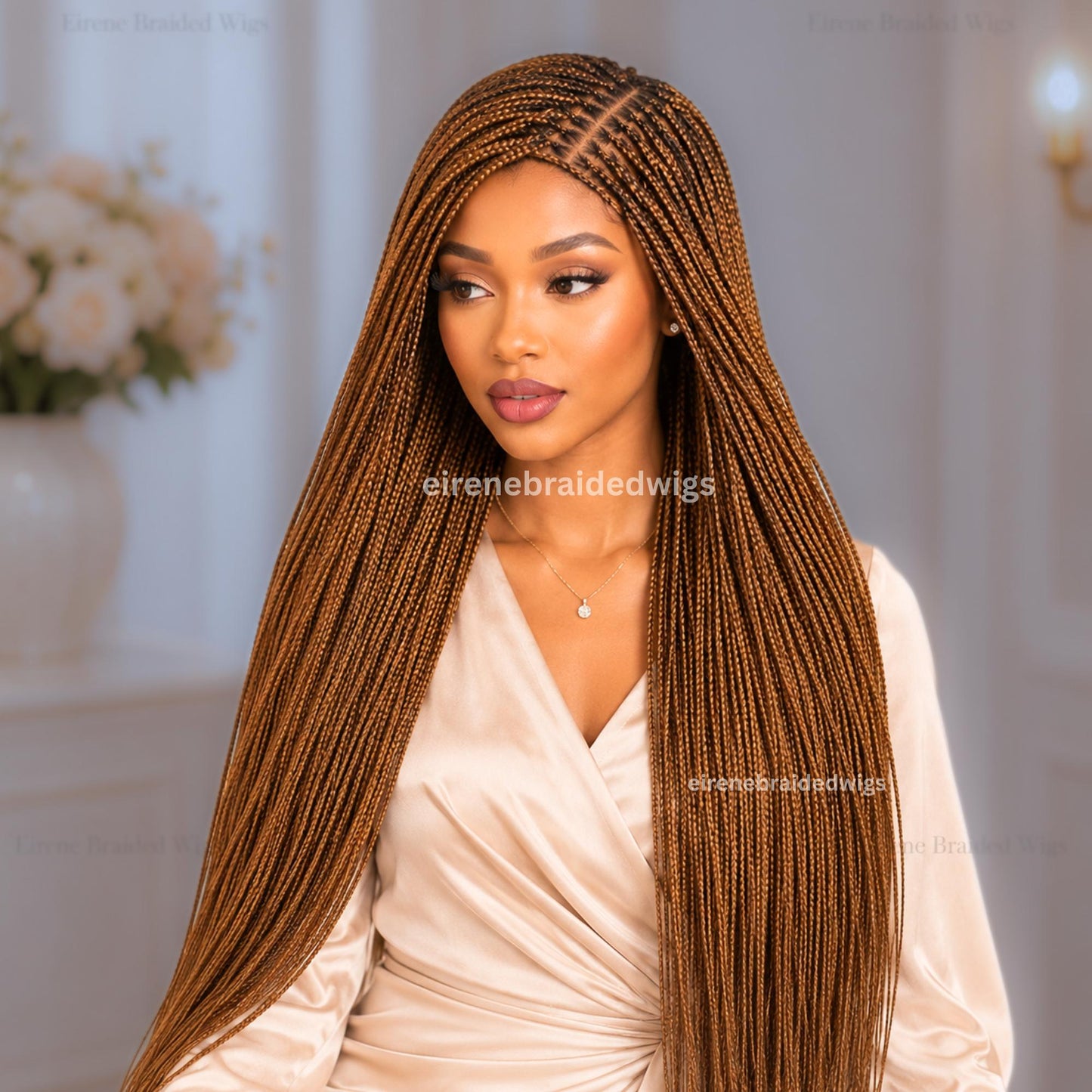 30in Box Braids Wig for Black Women – Gold Brown Long Single Box Braids Wig – product image 1
