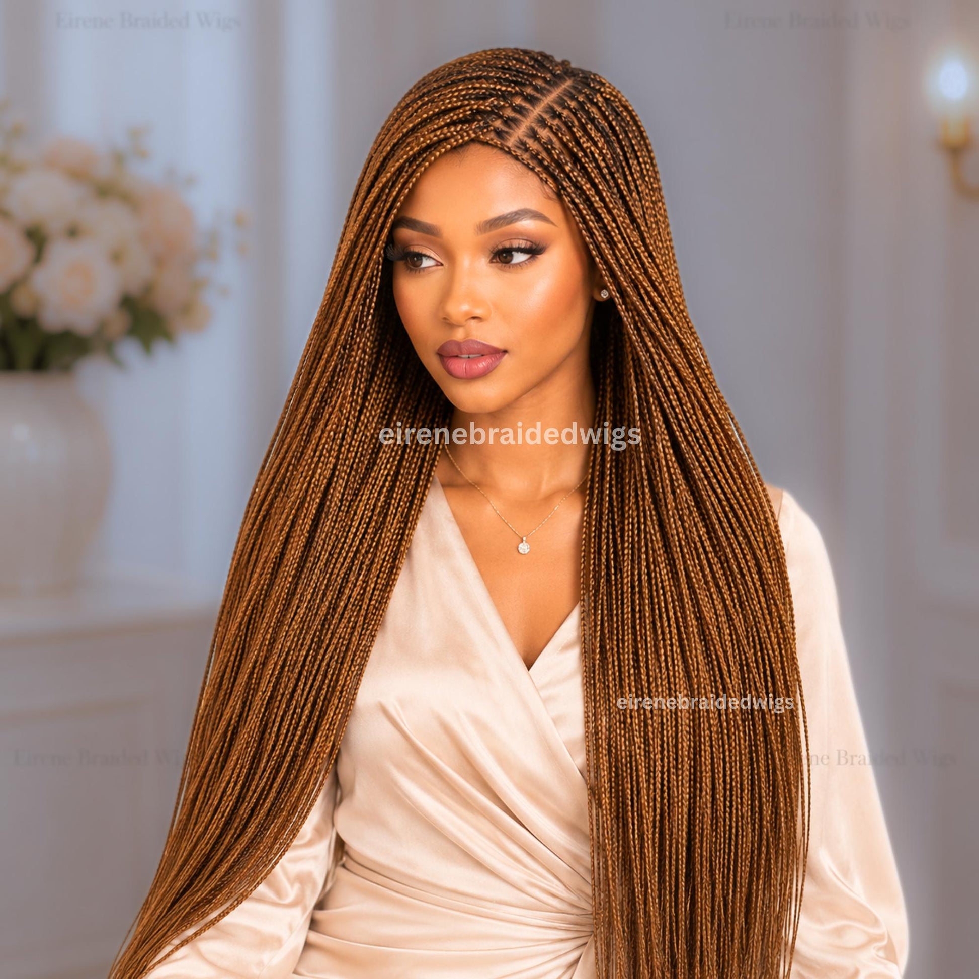 30in Box Braids Wig for Black Women – Gold Brown Long Single Box Braids Wig – product image 1