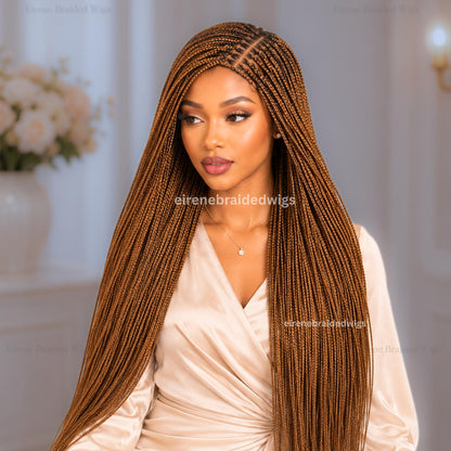 30in Box Braids Wig for Black Women – Gold Brown Long Single Box Braids Wig – product image 1