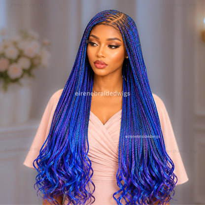 Braided Wigs for Black Women – Spanish Curls Braids Wig – Blue Purple C-curve Twist Human Hair Lace Front Wig – product image 1