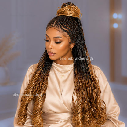 Braided Wigs for Black Women 30-inch Lace Frontal Braided Wig – Boho French Curl Ends – product image 1